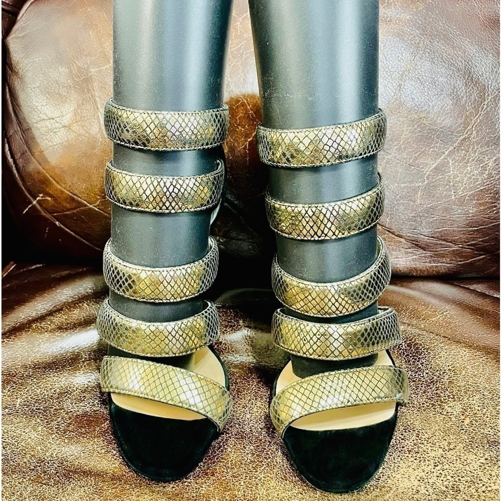 Christian Louboutin Champaign gold bandage sandals.VeauVelour blockheel EU37.5 - Picture 2 of 11